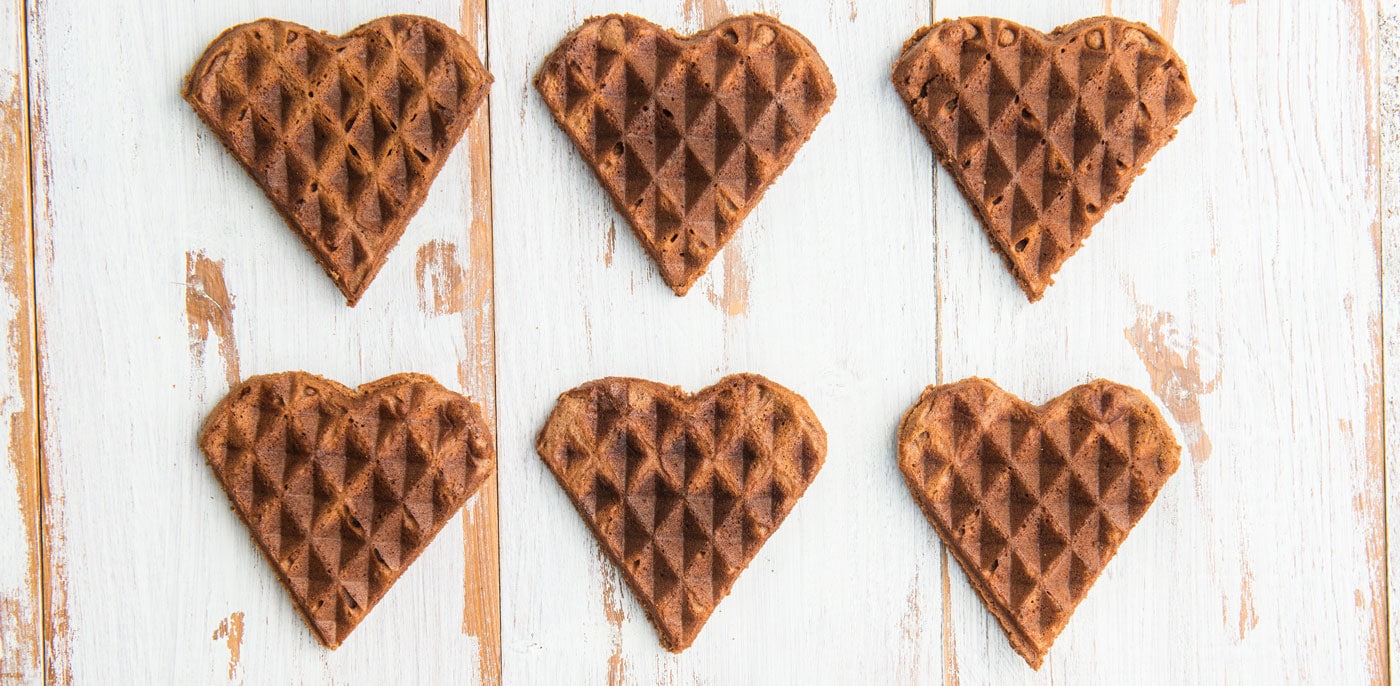 Small chocolate heart shaped waffles