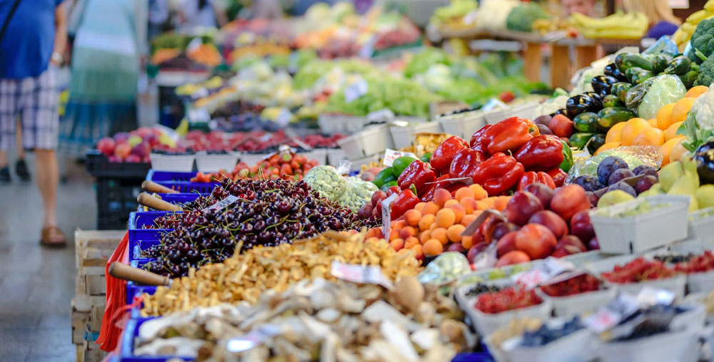 produce in a grocery store